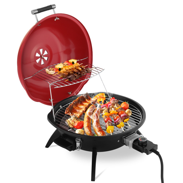 D0102X3SPTG 1600W Electric Countertop BBQ Grill, Portable Double Layer Indoor & Outdoor Electric Grill for Indoor & Outdoor Use - Red