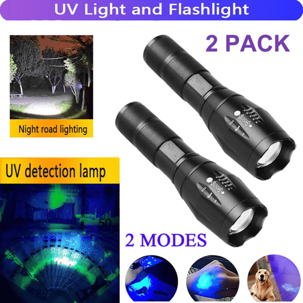 D0102X3TAXG 2-in-1 LED Flashlight UV Plus White Zoomable LED Flashlight Detection Lamp - Pack of 2