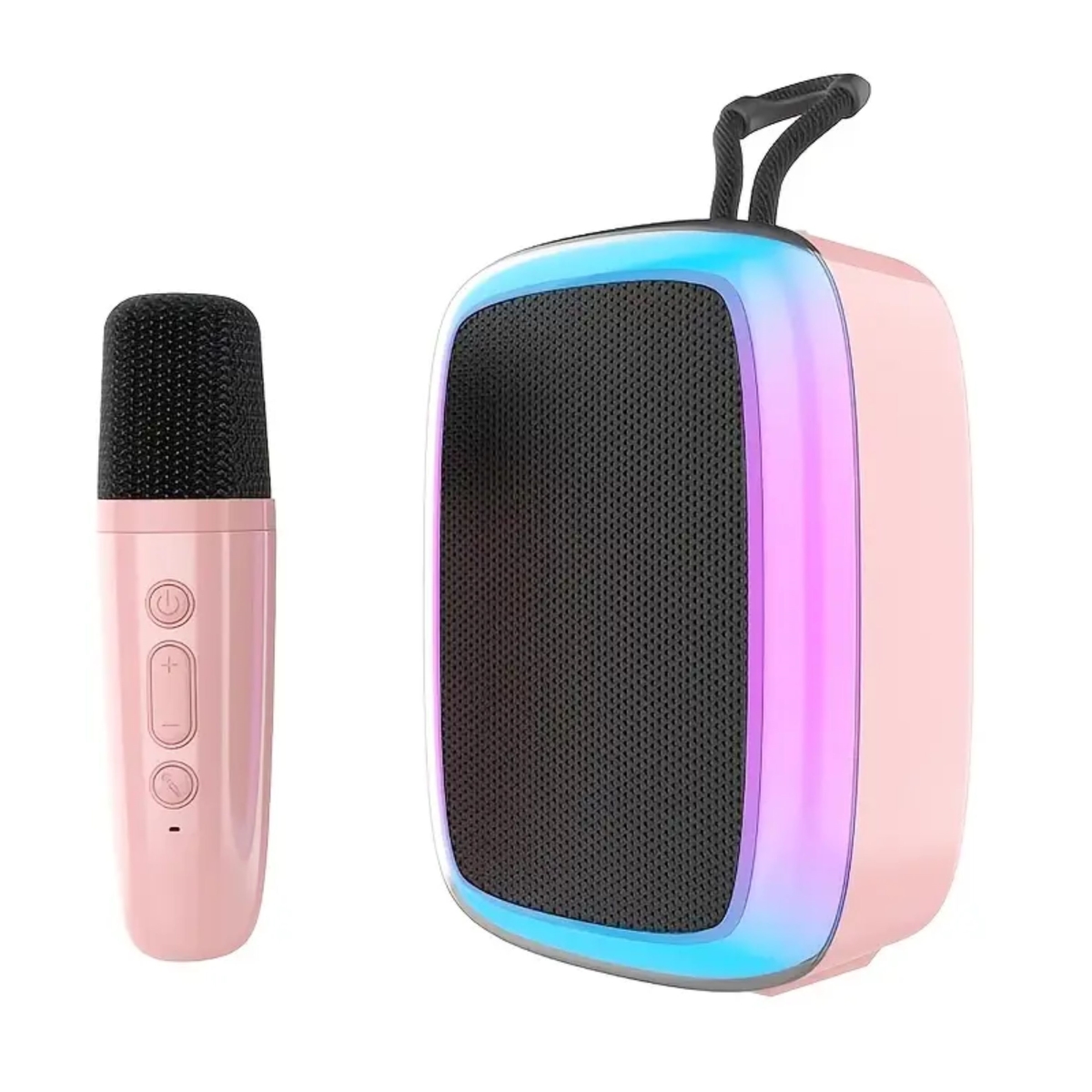 KNR-E-1054-PNK Portable Karaoke Machine with 2 Wireless Mics Compact Bluetooth Singing Speaker with LED Lights & USB-C - Pink