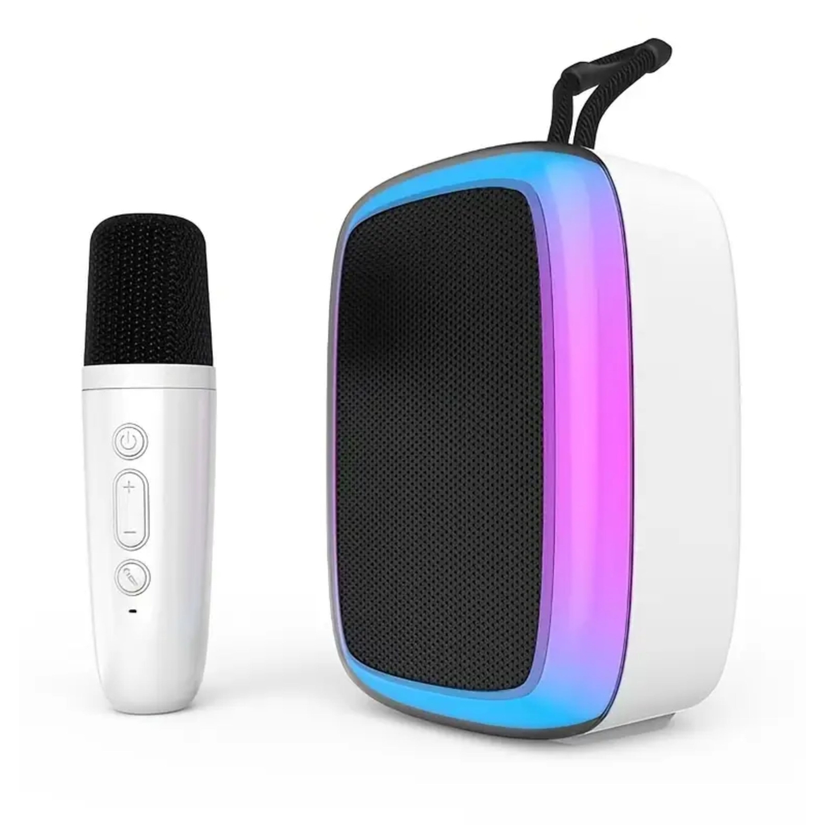 KNR-E-1054-WHT Portable Karaoke Machine with 2 Wireless Mics Compact Bluetooth Singing Speaker with LED Lights, USB-C - White