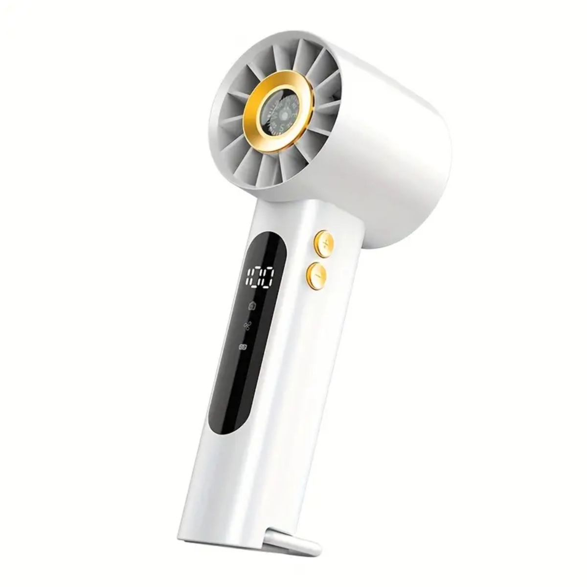 KNR-E-1055-WHT Rechargeable Turbo Fan Small Portable Desktop Fan with Adjustable 1-100 Wind Power Display for Summer Travel & Camping - White