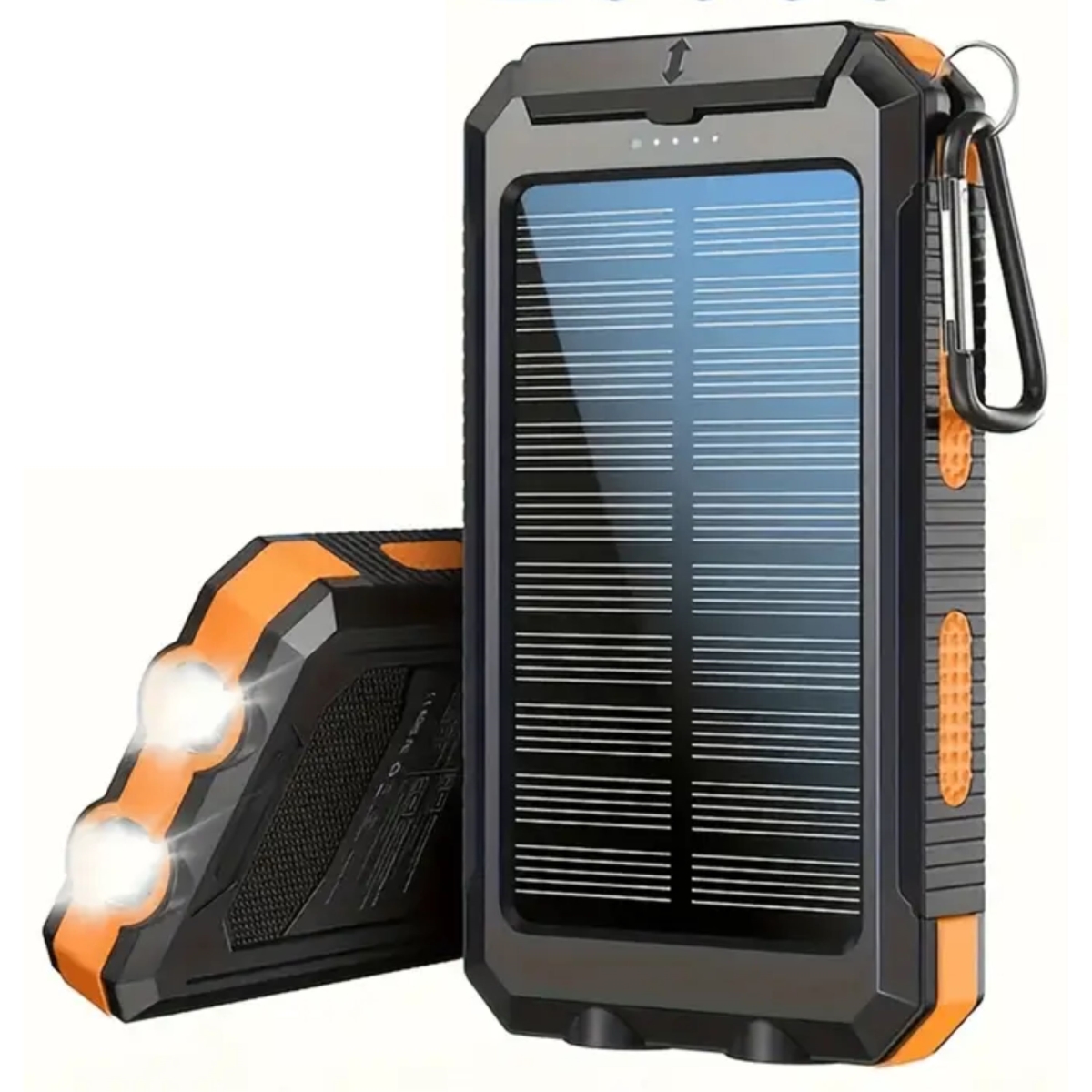 KNR-E-1058-ORG Solar Power Bank 20000mAh Dual USB Portable Charger with LED Flashlight & Compass - Orange