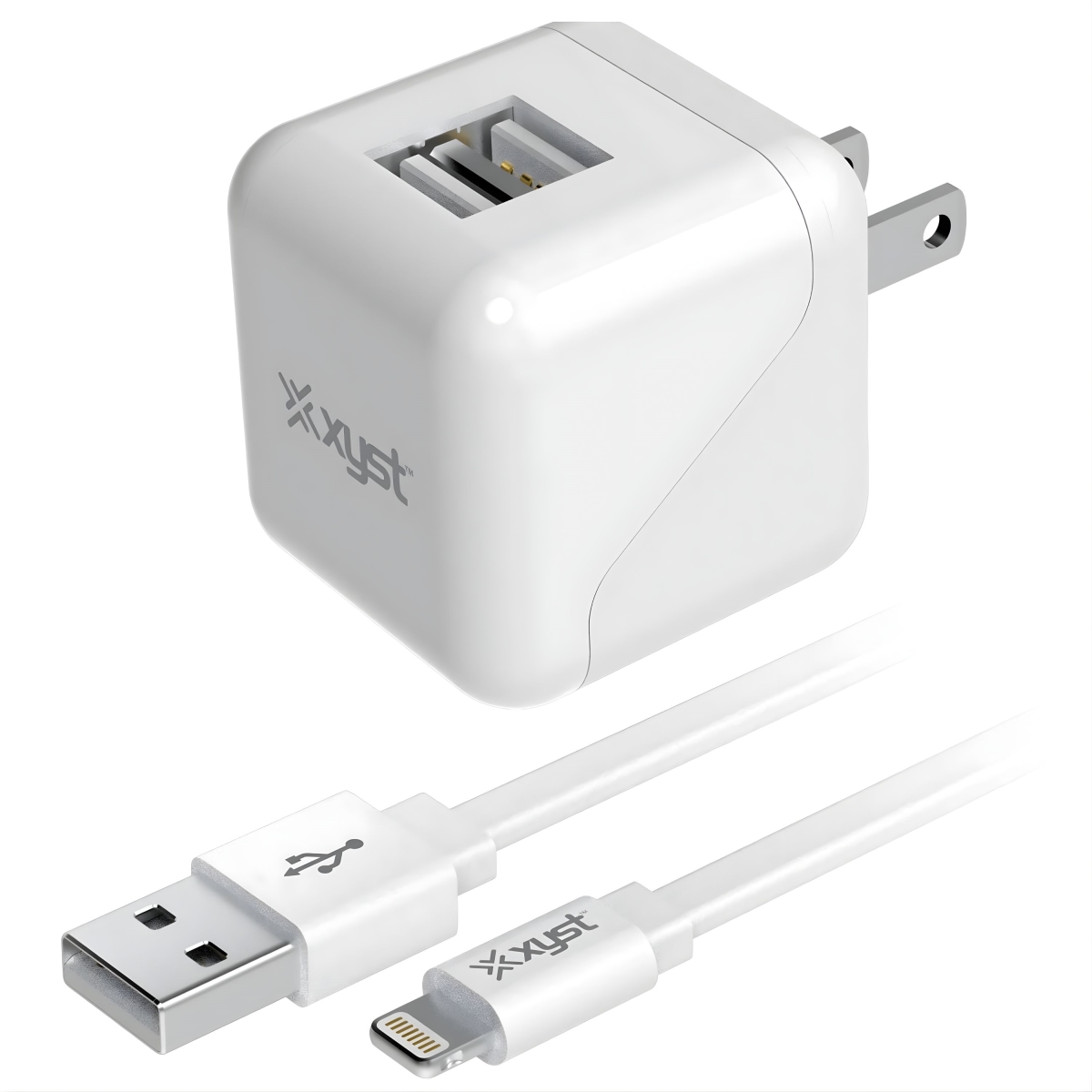 XYS-LTGWC24-BOW 4 ft. 2.4-Amp Dual USB Wall Charger with Lightning Cable - White