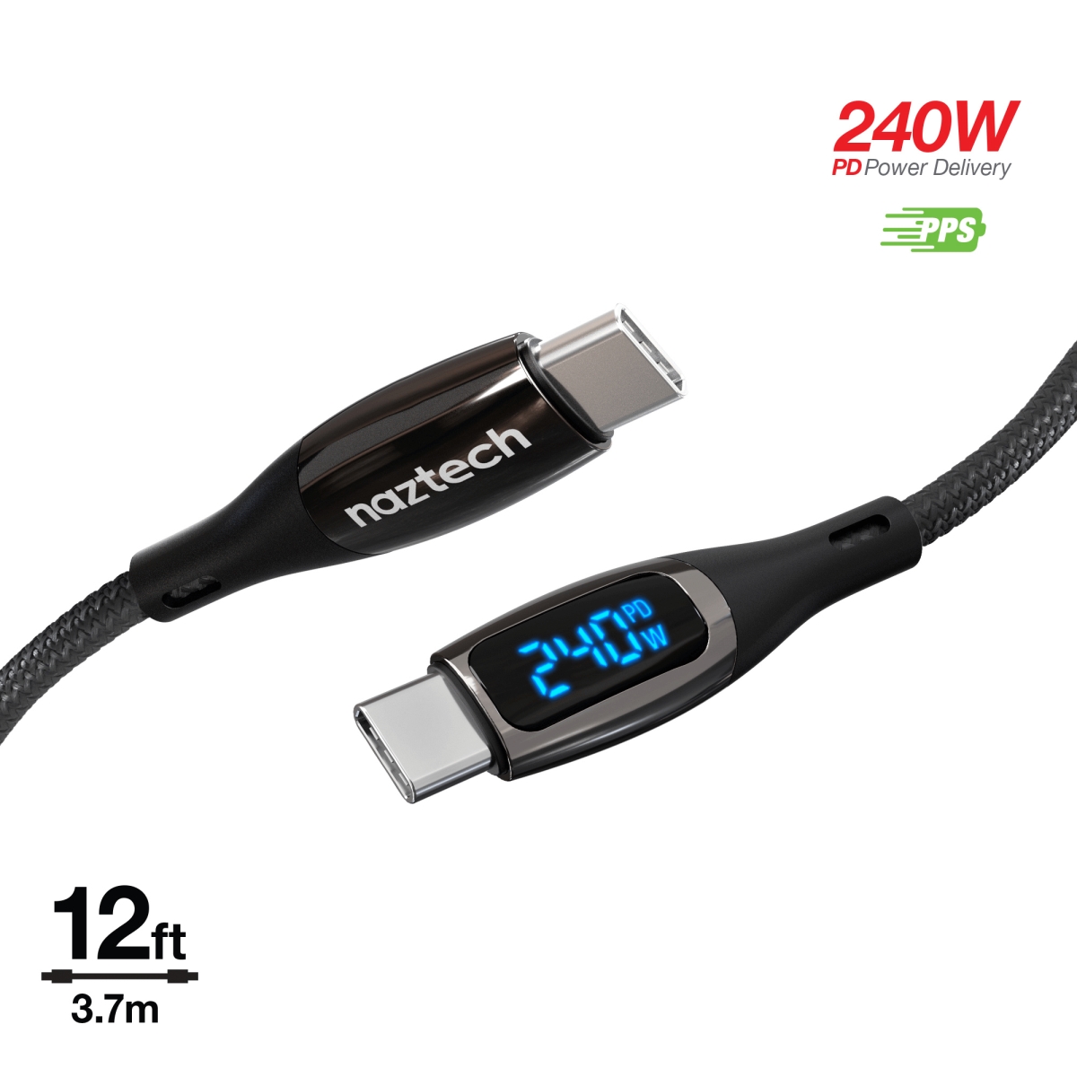 NZT-16105-HYP 12 ft. Digi Watt USB-C to USB-C Digital LED Cable, Black