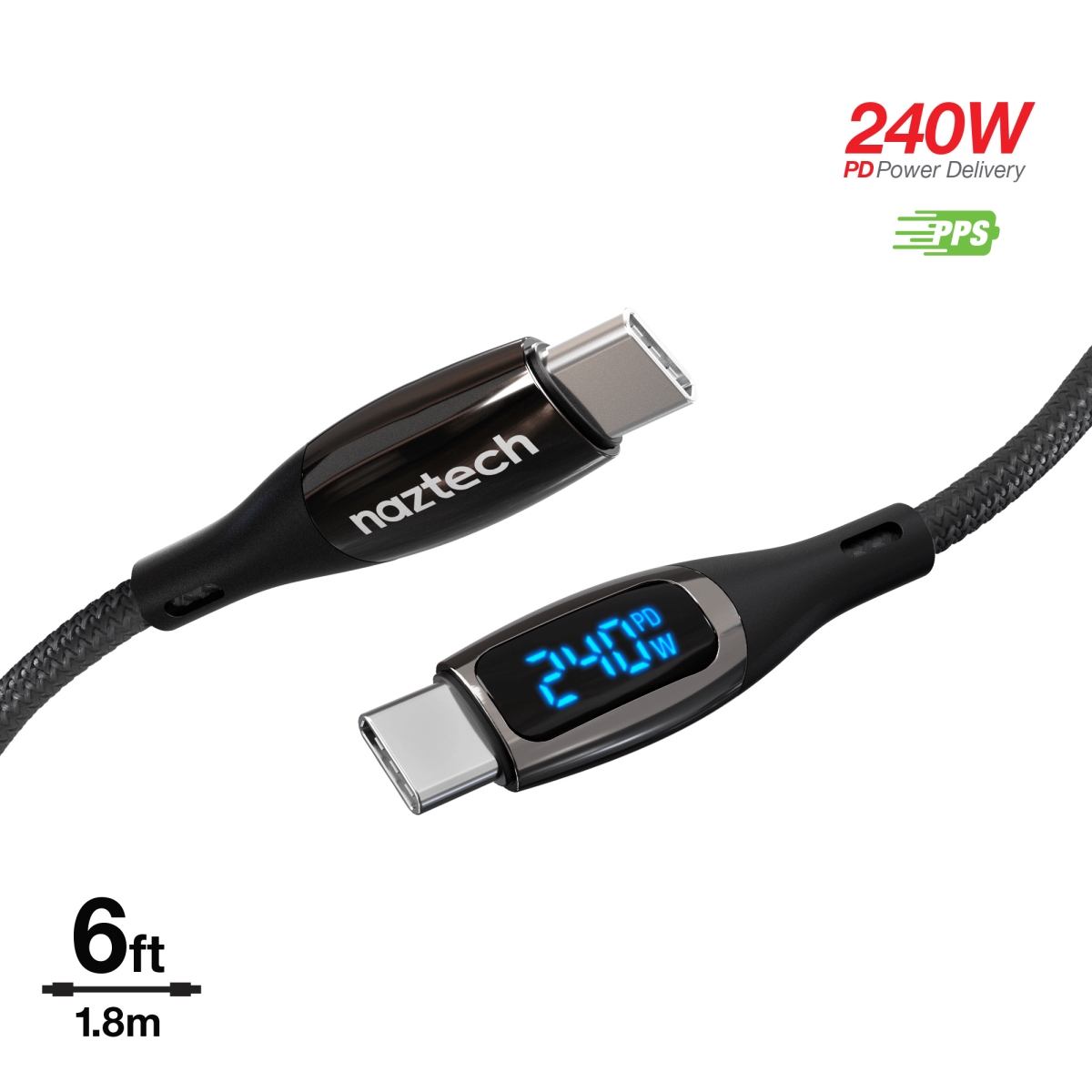 NZT-16104-HYP 6 ft. Digi Watt USB-C to USB-C Digital LED Cable - Black