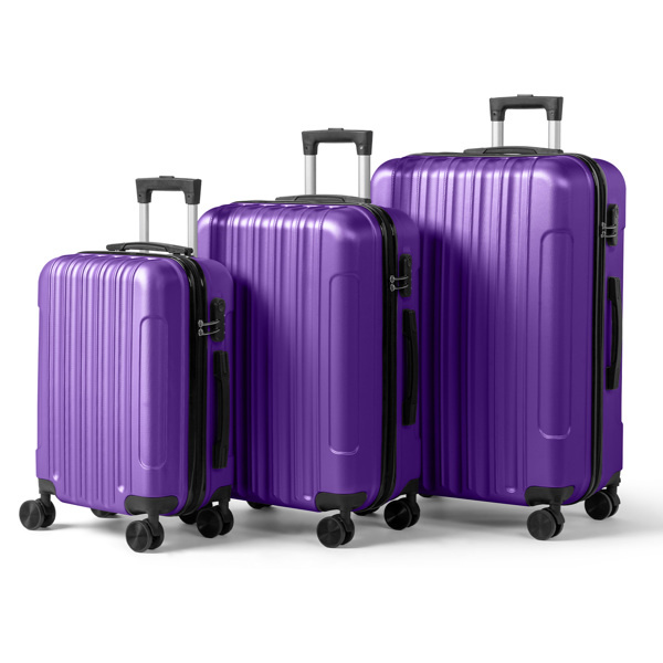 20 in., 24 in. & 28 in. Three-In-One Textured Frosted Case Shell, Non-TSA Customs Lock Detachable Wheels ABS Trolley Case - Purple