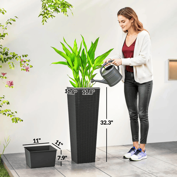 D01027HV1Q7 Black Plastic Flower Pots - Set of 2