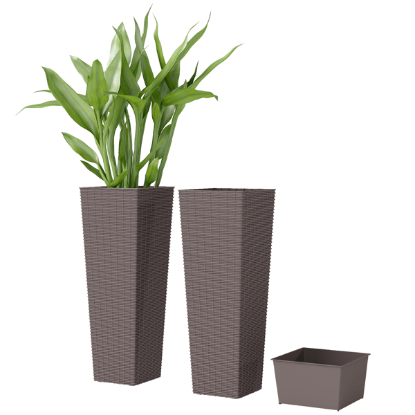 D01027HV1QY Brown Plastic Flower Pots - Set of 2