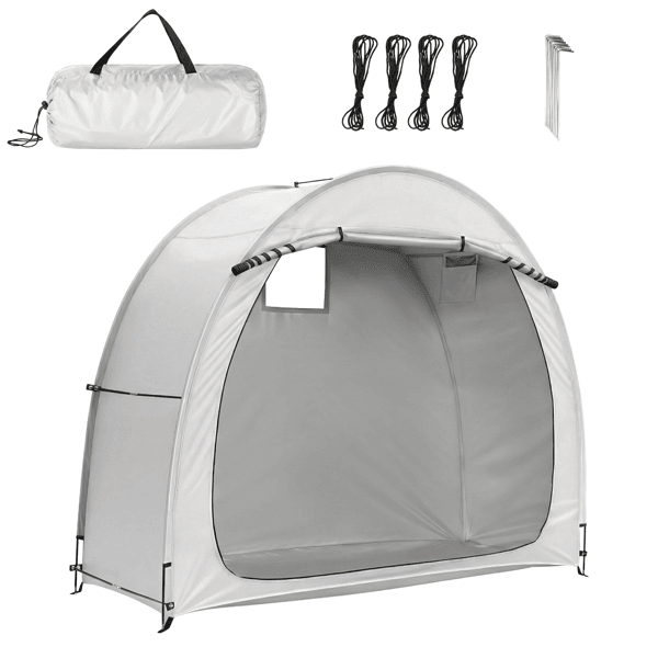 D01027HV9DA 6.8 x 2.6 ft. Light Gray ARC Bicycle Storage Shed, 210D PU Silver Coated Oxford Cloth Bike Storage Tent with Fiberglass Frame