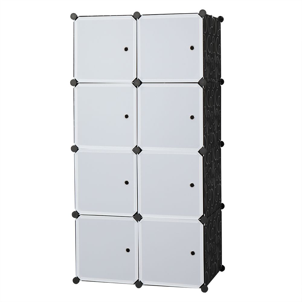 D0102HEVUGG 8-Cube Organizer Stackable Plastic Cube Storage Shelves Design Multifunctional Modular Closet Cabinet with Hanging Rod RT
