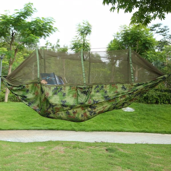 D0102HQZRNA Portable Double Camping Hammock with Net, 600 lbs Load 2 Persons Hammock - Mosquito Net Outdoor Hiking Camping