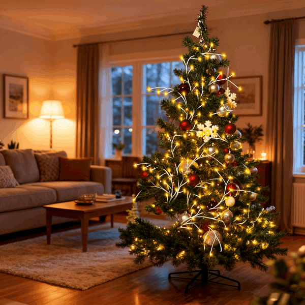 D0102X3TPSG 7.87 ft. 144 LED Warm White Lighted Birch Garland with 8 Modes, Remote & Timer, IP45 Waterproof Flexible Branches