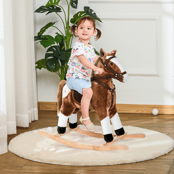 D0102X3WAWY Rocking Horse Toy, Brown & White