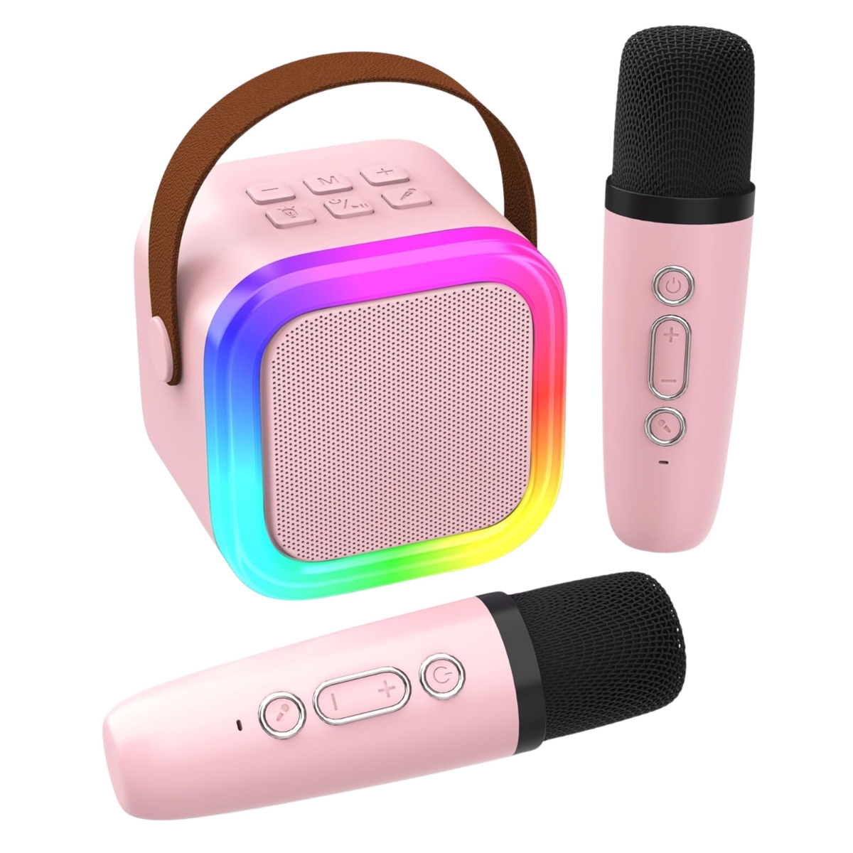 KNR-E-1003-PNK Portable Karaoke Machine Bluetooth Speaker with Wireless Microphone, Clear & Loud Sound - Pink