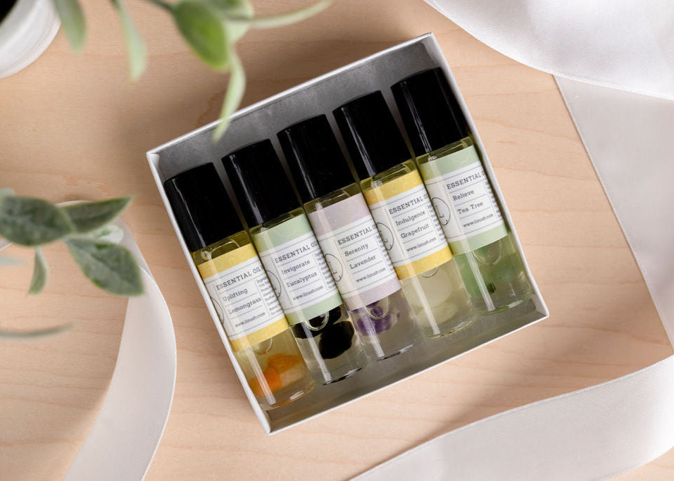 LZSH-3701164122955 Essential Oils Roll-On with Crystals - Set of 5