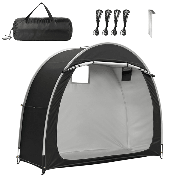 D01027H5SVY 6.8 x 2.6 ft. ARC Bicycle Storage Shed, 210D PU Silver Coated Oxford Cloth Bike Cover with Storage & Carry Bag - Black