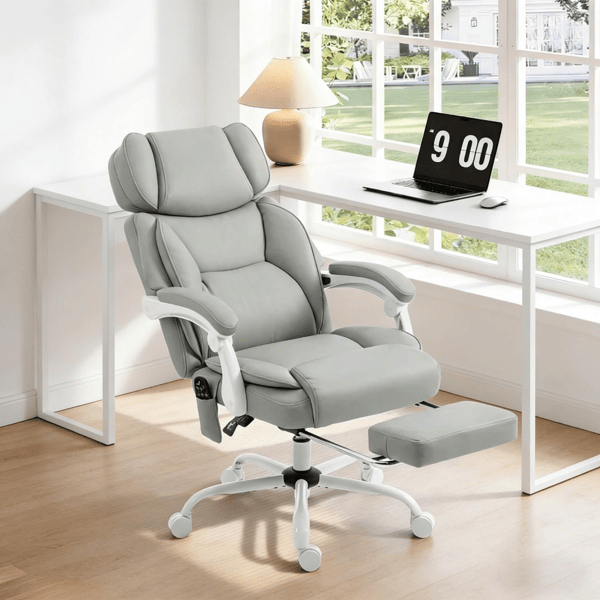 D01027HVTR7 Massage Office Chair, Light Gray & White