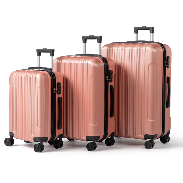 D01027HVWQA 20 in., 24 in. & 28 in. Three-in-One Textured Matte Finish, Non-TSA Lock Detachable Wheels ABS Trolley Case - Rose Gold