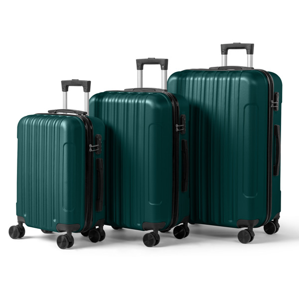 20 in., 24 in. & 28 in. Three-in-One Textured Frosted Case Shell, Non-TSA Customs Lock Detachable Wheels ABS Trolley Case - Dark Green