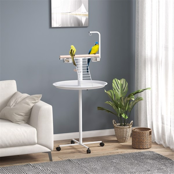 D0102HGK1XV White & Natural Wood Bird Stand