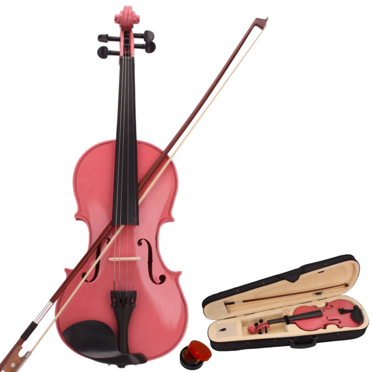 D0102HPI3HG 4-4 Full Size Acoustic Violin Set with Beginner Violin Vintage Solid Wood Violin Starter Kit with Carrying Case, Bow & Rosin - Pink