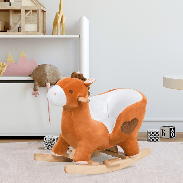D0102X3WSLU Rocking Horse Toy - Brown & White