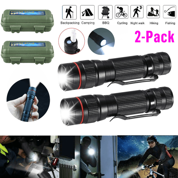 D0102X3WSNA USB Rechargeable LED Flashlight Adjustable Focus 3-Modes Outdoor Mini Flashlight with USB Cable Plus Mini Box - Pack of 2