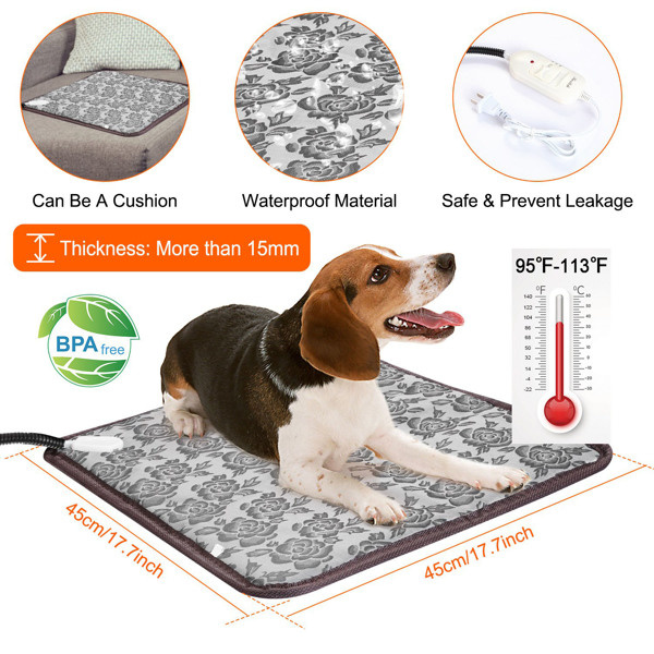 D0102XT8NPA Electric Pet Heating Pad for Dogs & Cats - Waterproof Adjustable Warming Mat Blanket with Chew-Resistant Steel Cord Protection - Brown