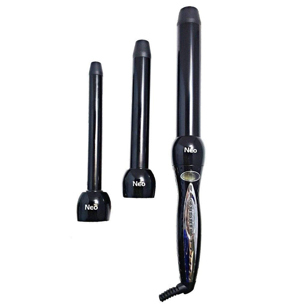 NEODTRIOBL-507 Twister 3-in-1 Digital Pro Interchangeable Ceramic Curling Wand Set - Black