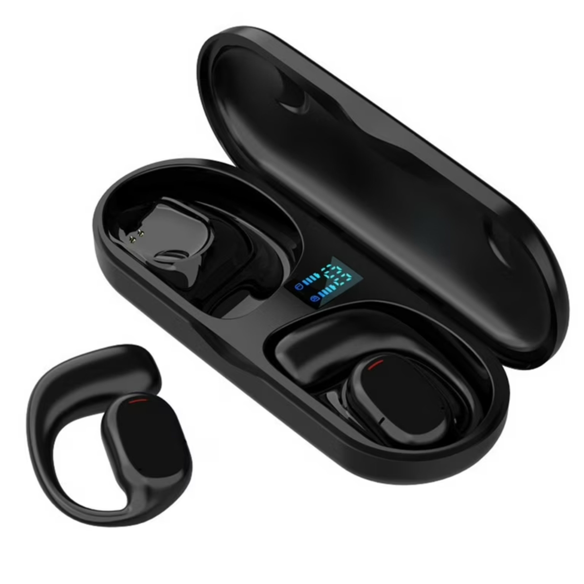 KNR-E-1007-BLK Open-Ear Bone Conduction Wireless Headphones Earbuds with Ear Hook & Non-Noise Cancelling Design - Black
