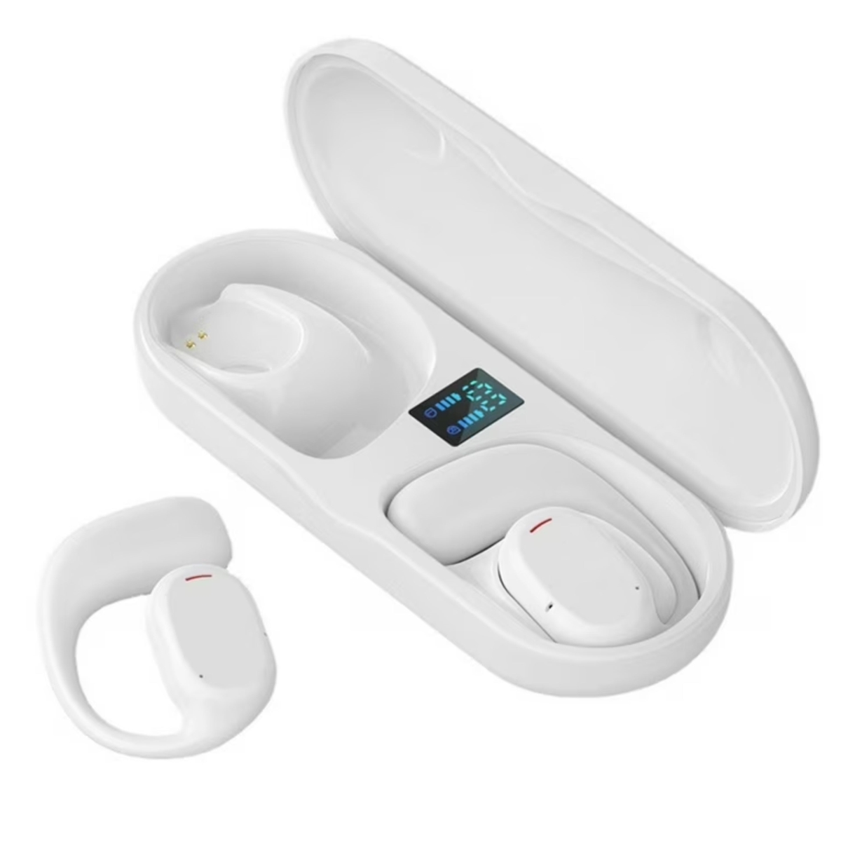 KNR-E-1007-WHT Open-Ear Bone Conduction Wireless Headphones Earbuds with Ear Hook & Non-Noise Cancelling Design - White