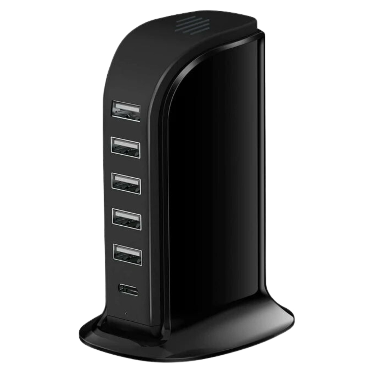KNR-E-1009-BLK 6-in-1 USB Charging Station 40W Charger Block with 5 USB Ports Shared 6A & 3A USB-C Port, Multiport Desktop Charging Hub - Black