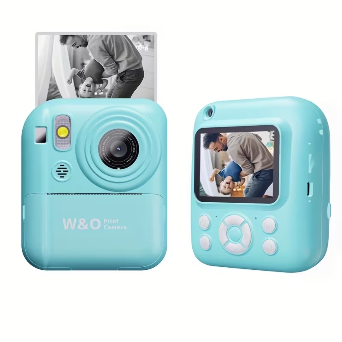 KNR-E-1062-BLU Instant Print Camera 1080P with 2.4 Screen, 3 Paper Rolls & 32GB Card Cute Digital Camera, Blue