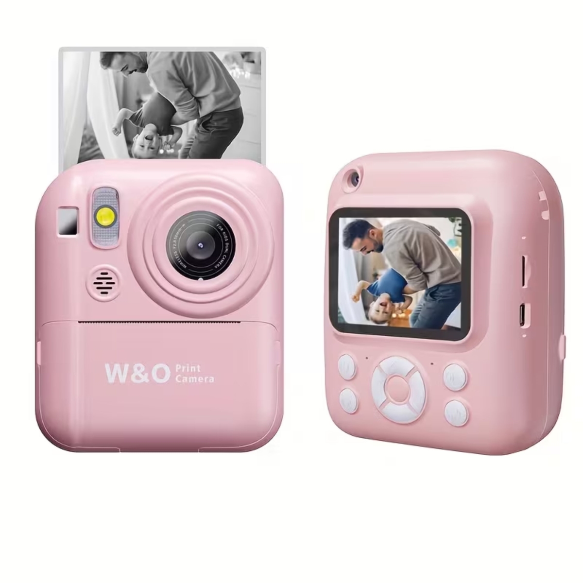 KNR-E-1062-PNK Instant Print Camera 1080P with 2.4 Screen, 3 Paper Rolls & 32GB Card Cute Digital Camera - Pink