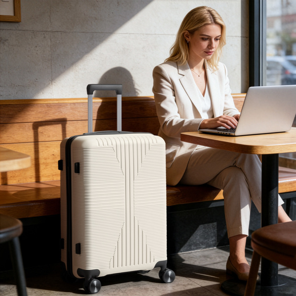 D01027H760Y 28 in. Non-TSA Customs Lock Single Polypropylene Trolley Suitcase - Off-White