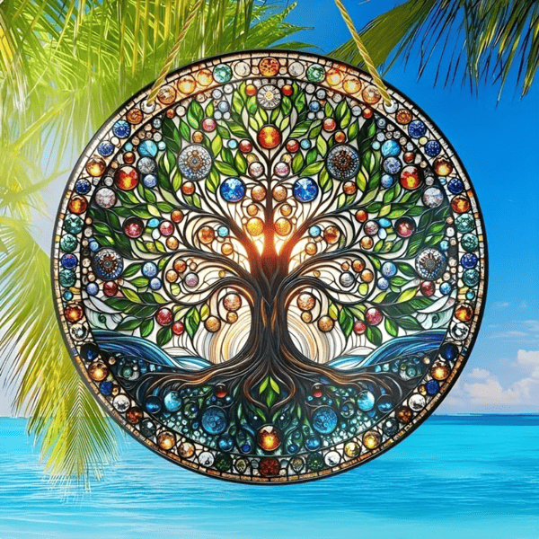 D01027H7DQ7 CIFbuy Tree of Life Wall Art Colorful Stained Glass Design Smooth Edges Indoor Outdoor Decor Housewarming Gift Acrylic Suncatcher