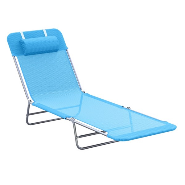 D0102HQ1PIV Folding Lounge Beach Chair - Blue & Sliver
