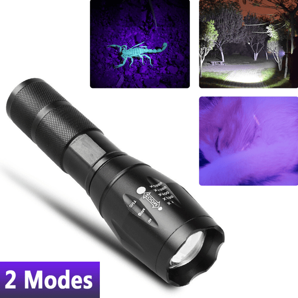 D0102X34PVG 2-in-1 LED Flashlight UV Plus White Zoomable LED Flashlight Detection Lamp - Black
