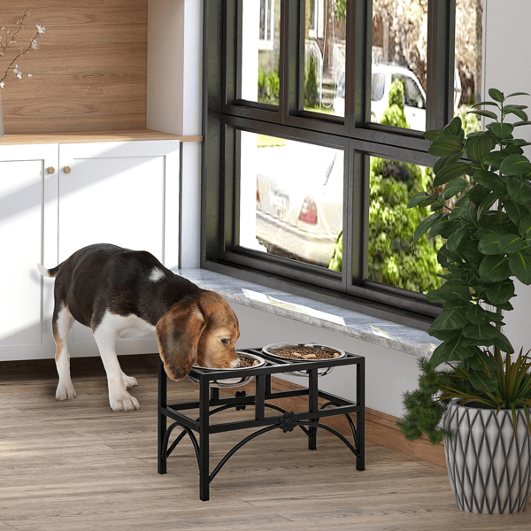 D0102X382FA Cat Food Feeder Bowl - Black & Silver