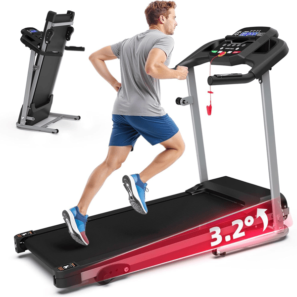 D0102X388MA 2.5HP Quiet Brushless Motor Treadmill with 3-Level Incline & 7.5 MPH Speed, Shock Absorption & Space-Saving Design - Small