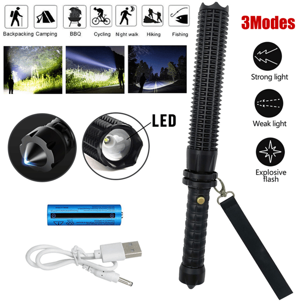D0102X38QQV USB Rechargeable LED Flashlight Retractable Torch 3 Mode Zoomable Security Light Outdoor Flashlight Set