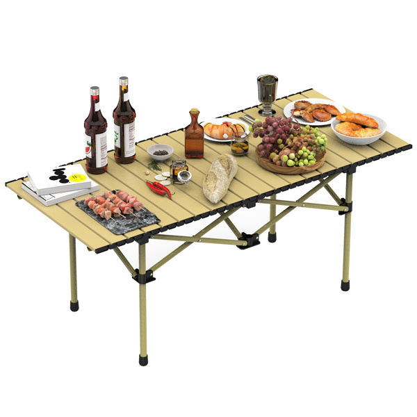 D0102XU8VFA Portable Upgraded Carbon Steel Folding Camping Table with 4-6 Person Carry Bag Heavy Duty