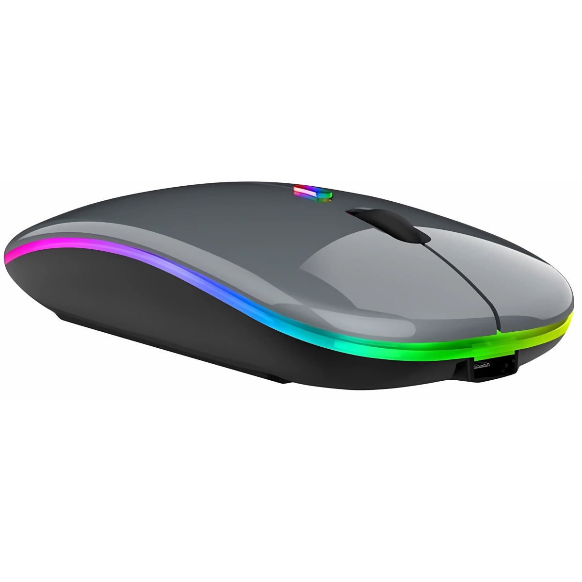 KNR-E-1030-GRY Wireless RGB Silent Rechargeable Bluetooth Mouse with LED Backlight for PC & Laptop - Gray