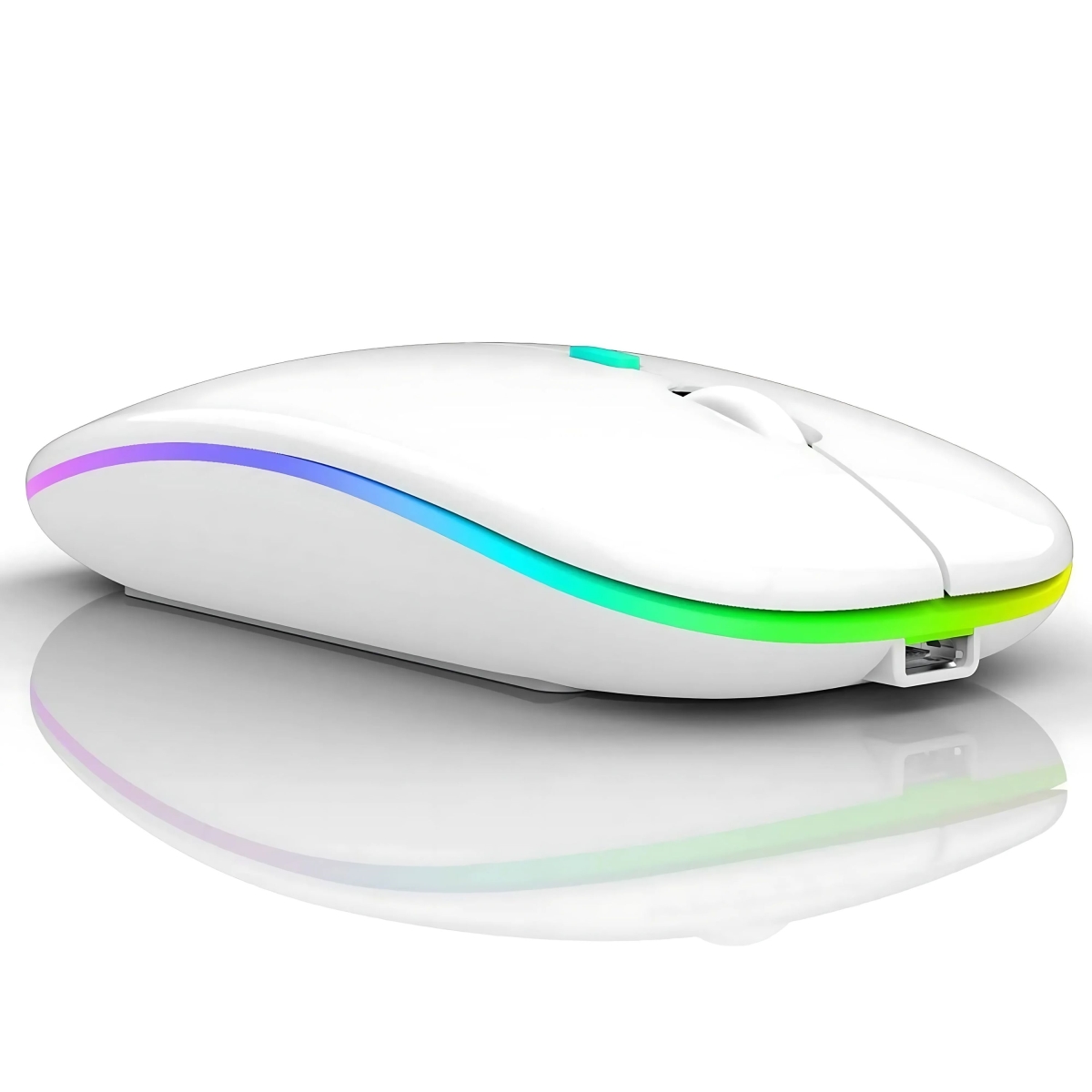 KNR-E-1030-WHT Wireless RGB Silent Rechargeable Bluetooth Mouse with LED Backlight for PC & Laptop - White