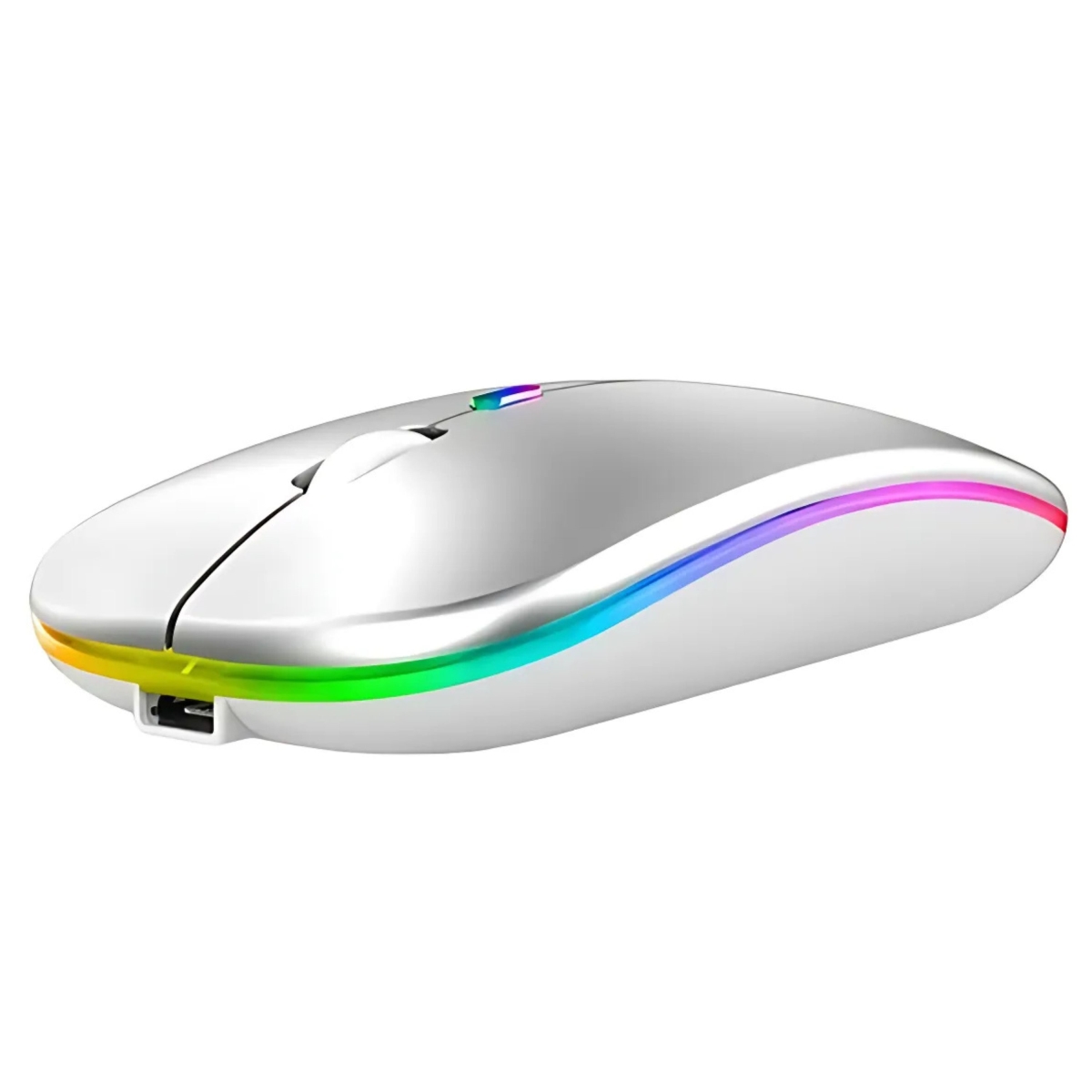 KNR-E-1030-SLVR Wireless RGB Silent Rechargeable Bluetooth Mouse with LED Backlight for PC & Laptop - Silver