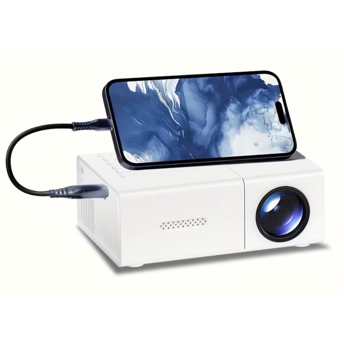 KNR-E-1068-WHT White Mini Portable HD Projector - Home Theater with Remote Control, Smartphone Screen Sharing