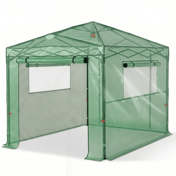 D01027HCAIV 8 x 6 ft. Plastic Sprayed Iron Pipe PE Mesh Foldable Greenhouse Shed - Green