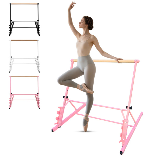 D01027HCS1Y 3.5 ft. Pink Solid Wood Ballet Barre with Adjustable Range of 31.5 - 39.5 in. for Dance Practice