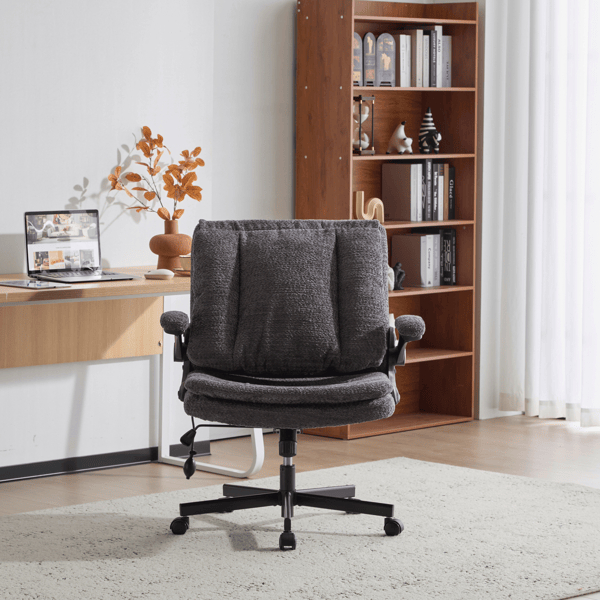 D01027RNEKT Criss Cross Legged Office Chair with Flip-Up Back Built-In Dynamic Airbag Lumbar Support, Gray