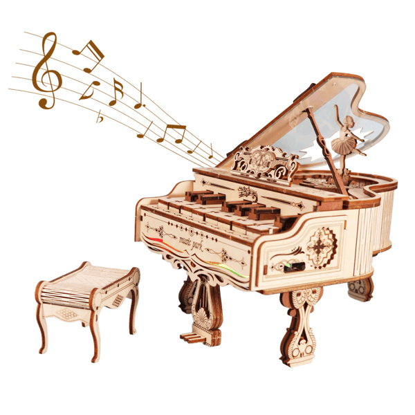 D01027RNP1P Music Park 3D Wooden Puzzle Piano Music Box Can be played Handmade Assembly Model kit DIY Crafts Holidays birthdays Christmas Gifts